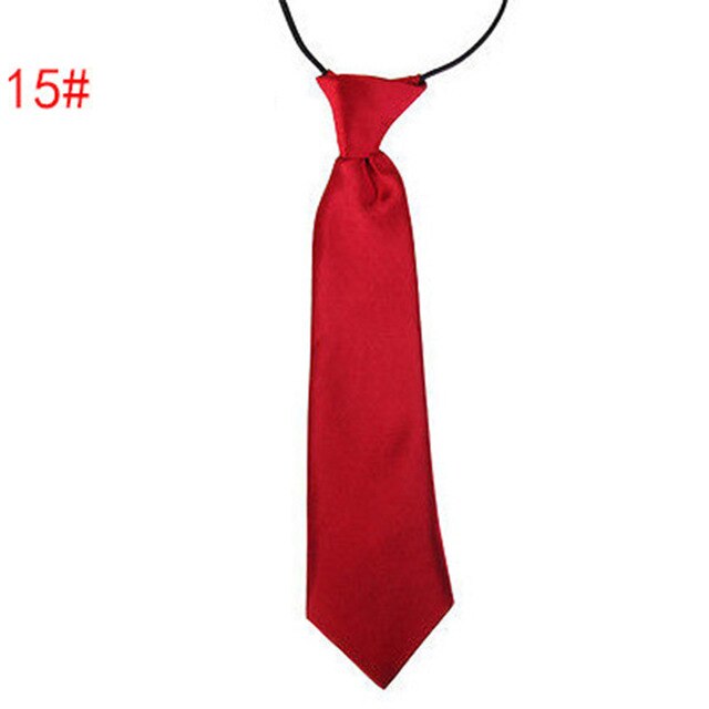 School Boy Uniform Necktie Kids Children Wedding Tie Solid Colour Elastic Band