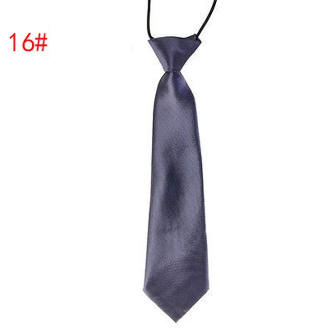 School Boy Uniform Necktie Kids Children Wedding Tie Solid Colour Elastic Band