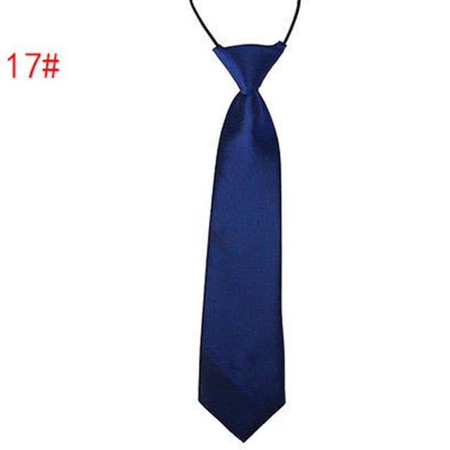 School Boy Uniform Necktie Kids Children Wedding Tie Solid Colour Elastic Band