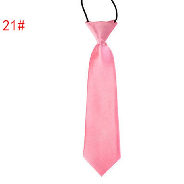 School Boy Uniform Necktie Kids Children Wedding Tie Solid Colour Elastic Band
