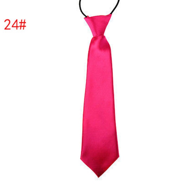 School Boy Uniform Necktie Kids Children Wedding Tie Solid Colour Elastic Band