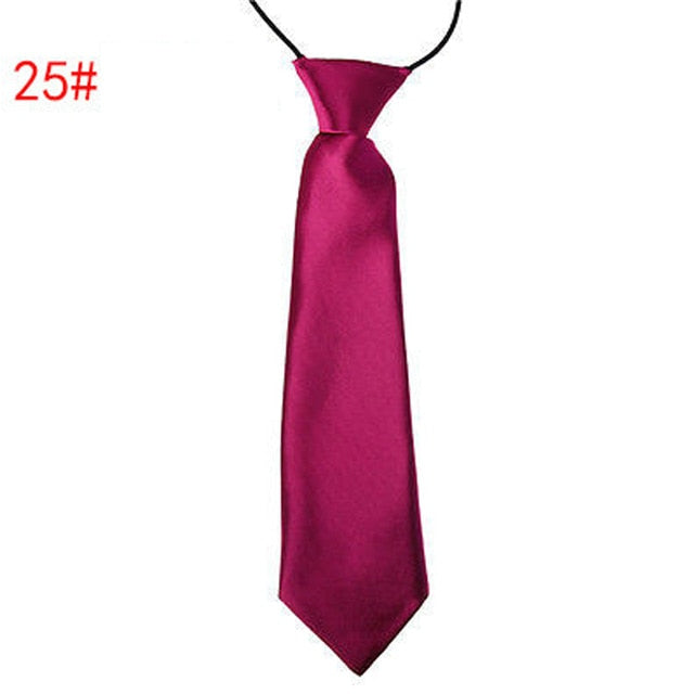 School Boy Uniform Necktie Kids Children Wedding Tie Solid Colour Elastic Band