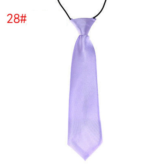 School Boy Uniform Necktie Kids Children Wedding Tie Solid Colour Elastic Band