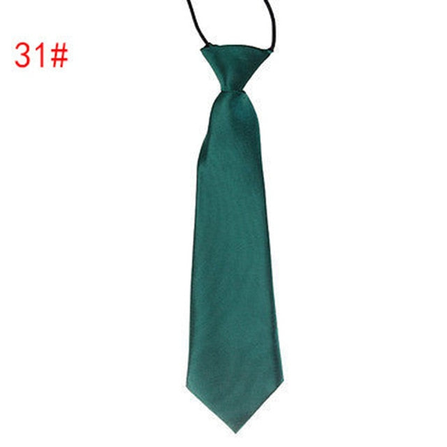 School Boy Uniform Necktie Kids Children Wedding Tie Solid Colour Elastic Band
