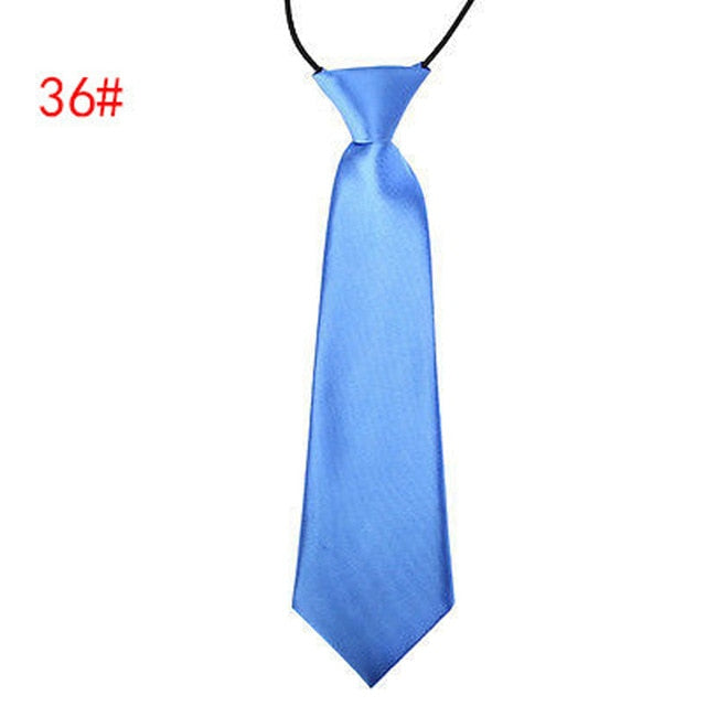 School Boy Uniform Necktie Kids Children Wedding Tie Solid Colour Elastic Band