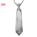 School Boy Uniform Necktie Kids Children Wedding Tie Solid Colour Elastic Band