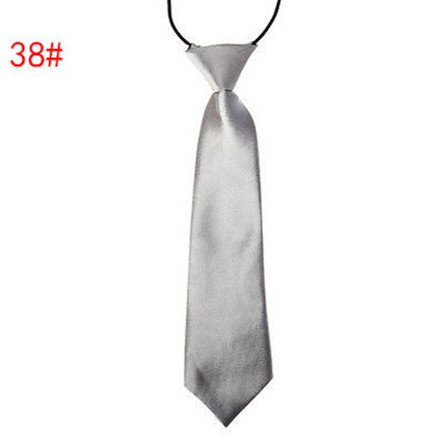 School Boy Uniform Necktie Kids Children Wedding Tie Solid Colour Elastic Band