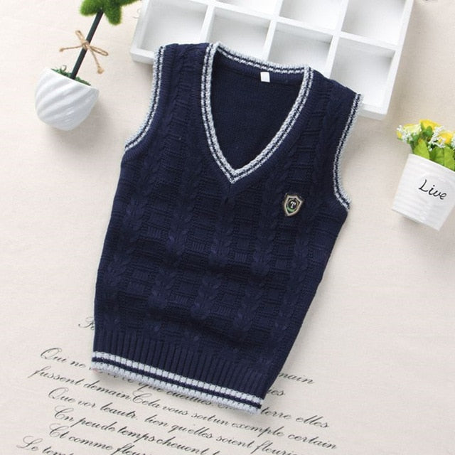 Autumn Children Vest Boys Pullover V-neck Waistcoat Girls Kids Knitted School Uniform Winter Baby Clothes Sleeveless Sweaters