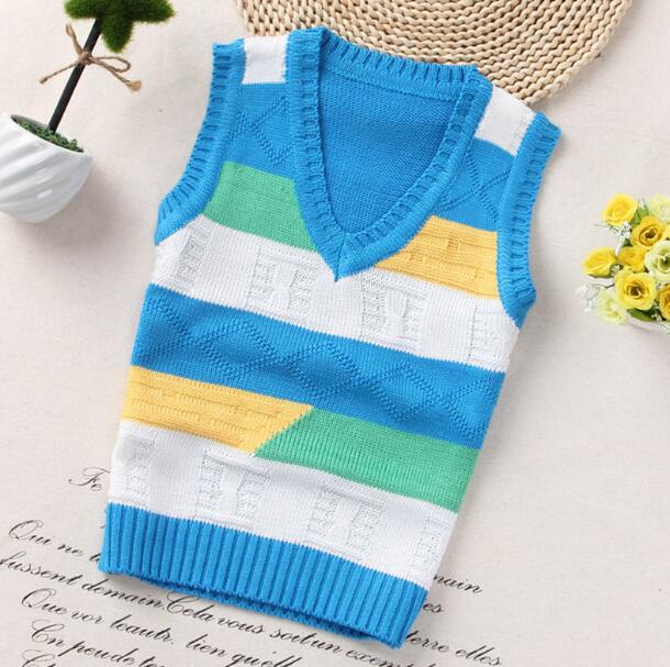 Autumn Children Vest Boys Pullover V-neck Waistcoat Girls Kids Knitted School Uniform Winter Baby Clothes Sleeveless Sweaters