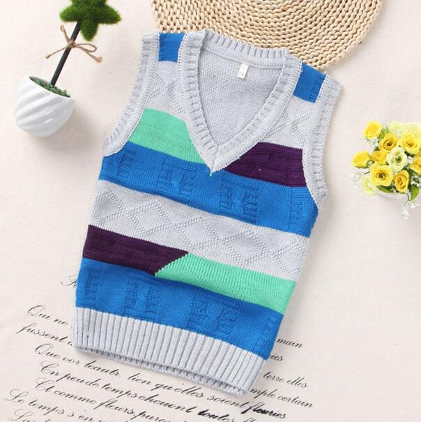 Autumn Children Vest Boys Pullover V-neck Waistcoat Girls Kids Knitted School Uniform Winter Baby Clothes Sleeveless Sweaters