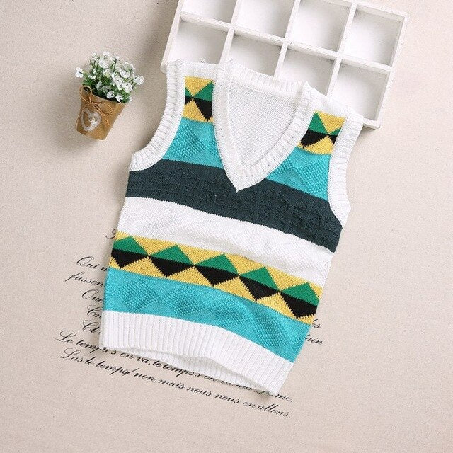 Autumn Children Vest Boys Pullover V-neck Waistcoat Girls Kids Knitted School Uniform Winter Baby Clothes Sleeveless Sweaters