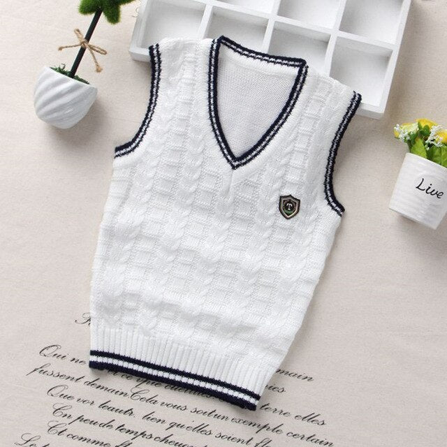 Autumn Children Vest Boys Pullover V-neck Waistcoat Girls Kids Knitted School Uniform Winter Baby Clothes Sleeveless Sweaters