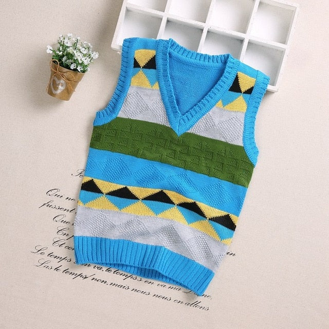 Autumn Children Vest Boys Pullover V-neck Waistcoat Girls Kids Knitted School Uniform Winter Baby Clothes Sleeveless Sweaters