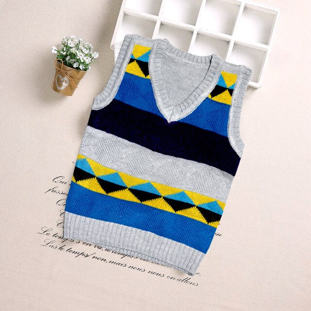 Autumn Children Vest Boys Pullover V-neck Waistcoat Girls Kids Knitted School Uniform Winter Baby Clothes Sleeveless Sweaters