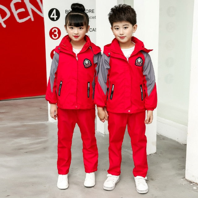 Autumn Winter Children's School Uniforms Sets Kids Boys Jacket Sweatshirt Pants 3pcs Clothing Sets Girls Outdoor Sports Costume