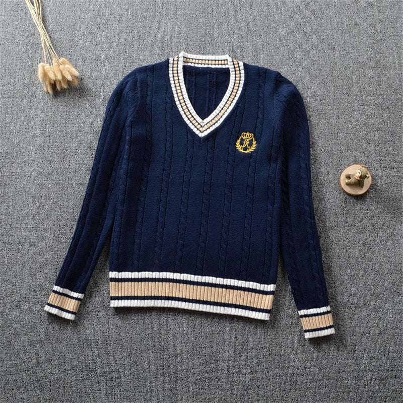 British School Uniform Jk Boy/girls Cute Knitted Sweater Cotton School Girls Uniform Jk Sweet Long Sleeve Sweater Blue White
