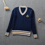 British School Uniform Jk Boy/girls Cute Knitted Sweater Cotton School Girls Uniform Jk Sweet Long Sleeve Sweater Blue White