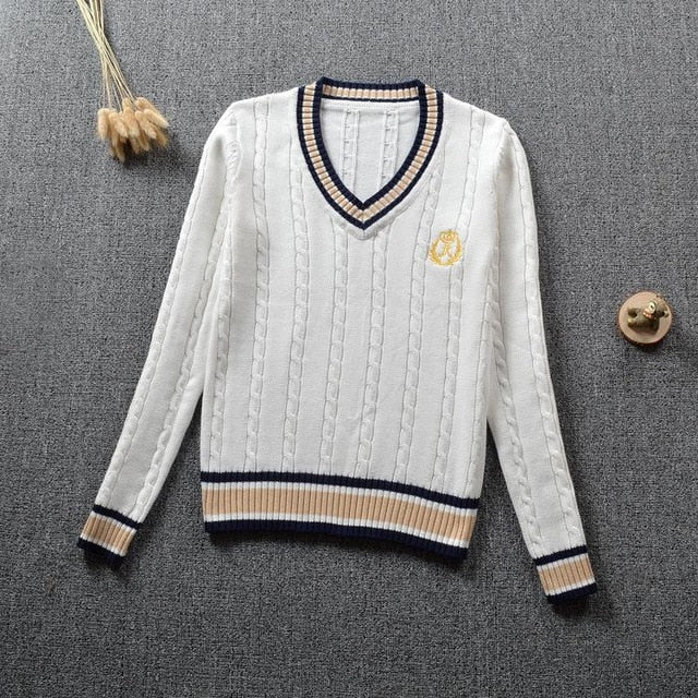 British School Uniform Jk Boy/girls Cute Knitted Sweater Cotton School Girls Uniform Jk Sweet Long Sleeve Sweater Blue White
