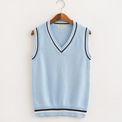 British school girl Sleeveless Sweater Vest School Uniforms V-neck Japanese Boys And Girls Students Korean Knitted Vest