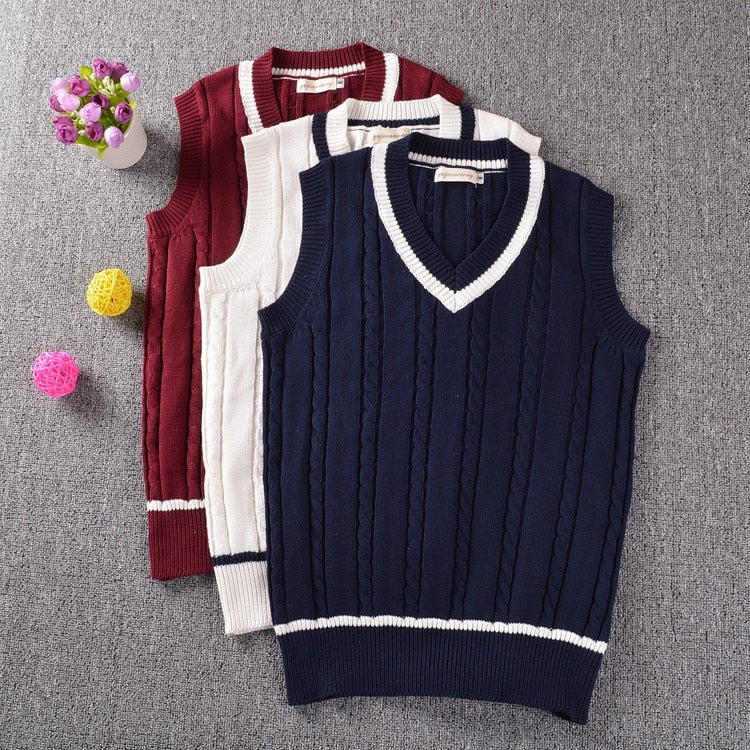 British Preppy School Girl Sleeveless Sweater Vest School Uniforms V-neck Japanese Boys And Girls Students Korean Knitted Vest
