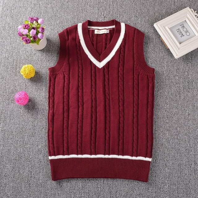 British Preppy School Girl Sleeveless Sweater Vest School Uniforms V-neck Japanese Boys And Girls Students Korean Knitted Vest