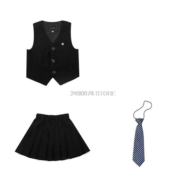 Boys Girls School Uniforms British Style Suit Students Kindergarten Suit Girls Party Skirt Dress Performance Sport Clothing Set