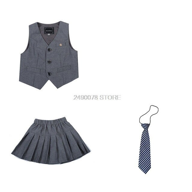 Boys Girls School Uniforms British Style Suit Students Kindergarten Suit Girls Party Skirt Dress Performance Sport Clothing Set