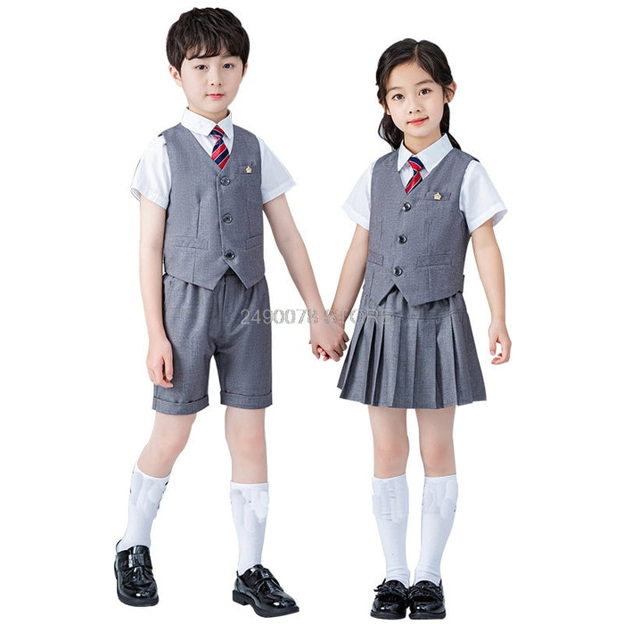 Boys Girls School Uniforms British Style Students Kindergarten Suit Girls Party Skirt Dress Performance Clothing Set Sport Suit