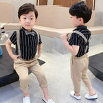 Boys School Uniform Kids Formal Strap Shirt +Pants Clothing Set Children Wedding Birthday Dress Girls Piano Performance Costume