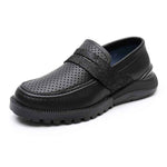 Apakowa Boys Genuine Leather Shoes Slip On Flat Style Wedding Black shoes Student Kids Casual Anti-slip New School Uniform Shoes