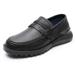 Apakowa Boys Genuine Leather Shoes Slip On Flat Style Wedding Black shoes Student Kids Casual Anti-slip New School Uniform Shoes