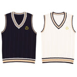 Korean School Uniform Vest Fashion V-neck Embroidery Pullover School Girl Boys British Sweater Vest Tank Top