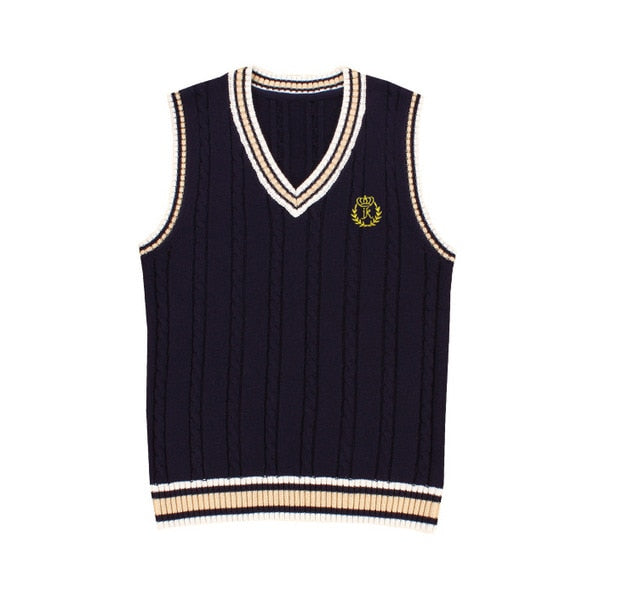 Korean School Uniform Vest Fashion V-neck Embroidery Pullover School Girl Boys British Sweater Vest Tank Top