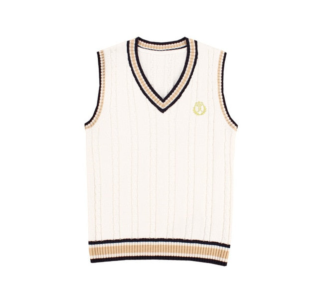 Korean School Uniform Vest Fashion V-neck Embroidery Pullover School Girl Boys British Sweater Vest Tank Top