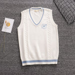 New Shelves Korean School Uniform Vest Fashion V-neck Jk Embroidery  Pullover School Girl Boys British Sweater Vest Tank Top XXL