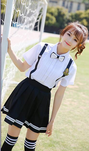 Students School Uniform Decorate Strap Decoration Short Sleeve School Wear Short-sleeved 2pcs Middle School Clothes D-0565