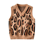 Autumn Vest Boy Pullover Sweetheart collar Waistcoat Girl Leopard Knitted School Uniform Winter Baby Clothes Sleeveless Sweaters