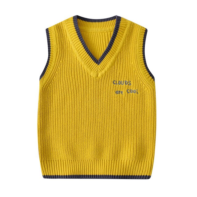 Autumn Vest Boy Pullover Sweetheart collar Waistcoat Girl Leopard Knitted School Uniform Winter Baby Clothes Sleeveless Sweaters