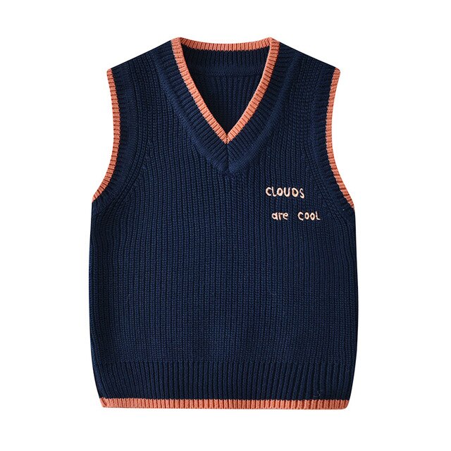 Autumn Vest Boy Pullover Sweetheart collar Waistcoat Girl Leopard Knitted School Uniform Winter Baby Clothes Sleeveless Sweaters