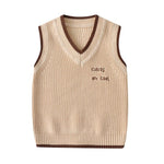 Autumn Vest Boy Pullover Sweetheart collar Waistcoat Girl Leopard Knitted School Uniform Winter Baby Clothes Sleeveless Sweaters