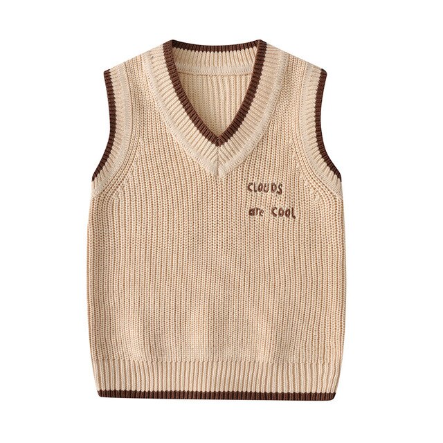 Autumn Vest Boy Pullover Sweetheart collar Waistcoat Girl Leopard Knitted School Uniform Winter Baby Clothes Sleeveless Sweaters