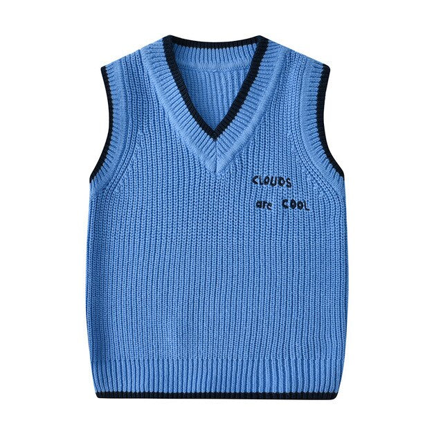 Autumn Vest Boy Pullover Sweetheart collar Waistcoat Girl Leopard Knitted School Uniform Winter Baby Clothes Sleeveless Sweaters