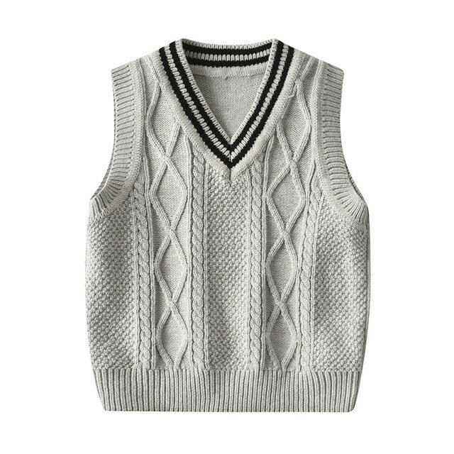 Autumn Vest Boy Pullover Sweetheart collar Waistcoat Girl Leopard Knitted School Uniform Winter Baby Clothes Sleeveless Sweaters