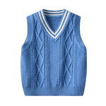 Autumn Vest Boy Pullover Sweetheart collar Waistcoat Girl Leopard Knitted School Uniform Winter Baby Clothes Sleeveless Sweaters