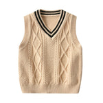 Autumn Vest Boy Pullover Sweetheart collar Waistcoat Girl Leopard Knitted School Uniform Winter Baby Clothes Sleeveless Sweaters