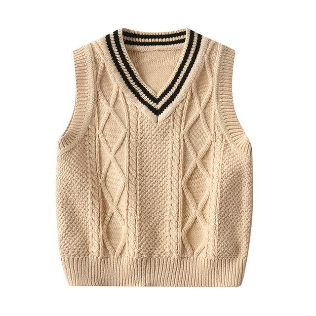 Autumn Vest Boy Pullover Sweetheart collar Waistcoat Girl Leopard Knitted School Uniform Winter Baby Clothes Sleeveless Sweaters