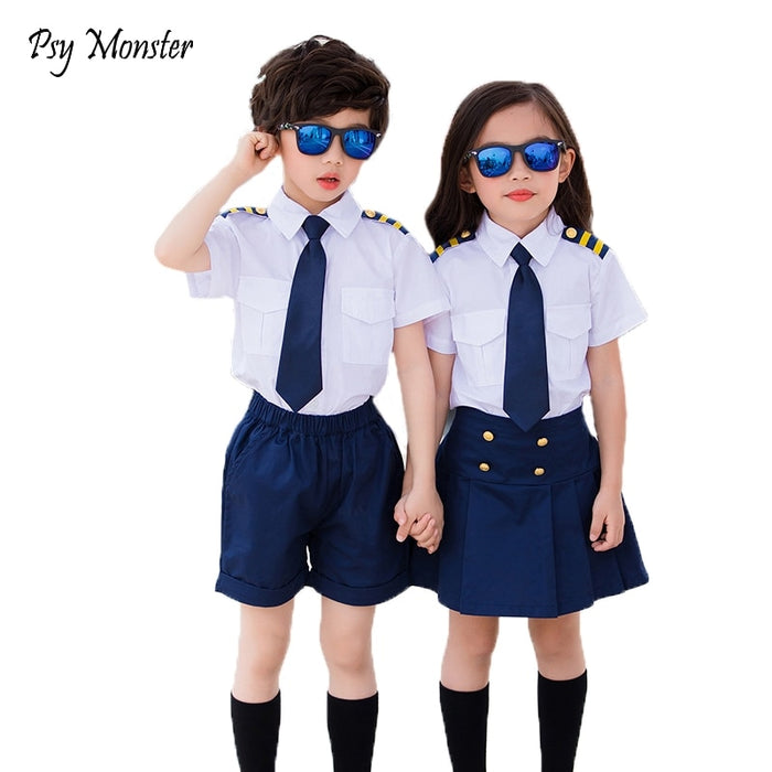 Kids Summer School Uniform Class Suit Tie T-shirt Skirt Shorts 2pcs Baby Boys Girl Choral Uniforms Children Clothing Set X3