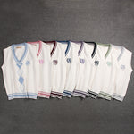 British Korean School Girl Sleeveless Sweater Vest School Uniforms V-neck Japanese Boys And Girls Students Korean Knitted Vest