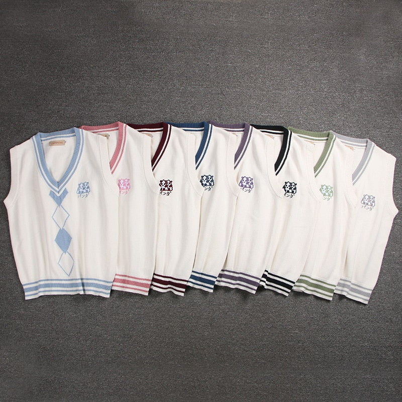 British Korean School Girl Sleeveless Sweater Vest School Uniforms V-neck Japanese Boys And Girls Students Korean Knitted Vest