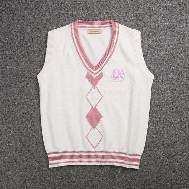 British Korean School Girl Sleeveless Sweater Vest School Uniforms V-neck Japanese Boys And Girls Students Korean Knitted Vest
